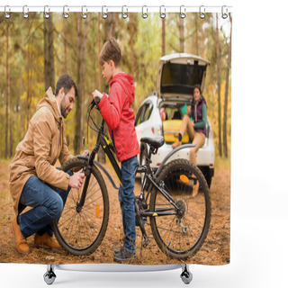 Personality  Father Teaching Son To Ride Bicycle Shower Curtains