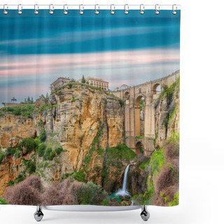 Personality  Spectacular Ronda Village With Bridge And Waterfall Shower Curtains