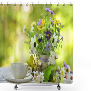 Personality  Good Morning With Bouquet Of Flowers Shower Curtains