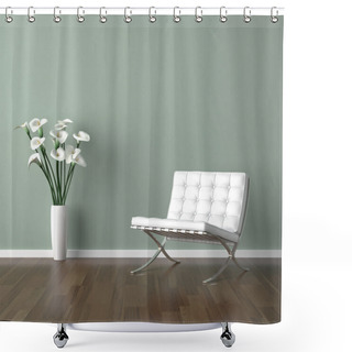 Personality  White Barcelona Chair On Green Shower Curtains