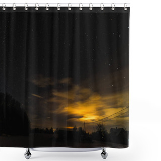 Personality  Starry Dark Sky And Yellow Light In Carpathian Mountains At Night In Winter Shower Curtains