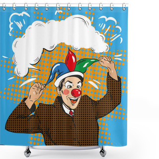 Personality  Vector Illustration Of Businessman Clown In Jester Hat, Pop Art Shower Curtains