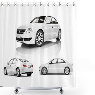 Personality  Three Dimensional Image Of A White Car Shower Curtains
