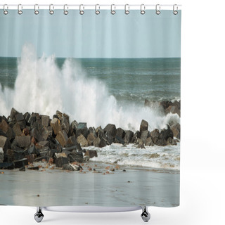 Personality  Waves Against The Breakwater Shower Curtains