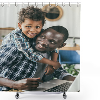 Personality  Father Spending Time With Son And Working Shower Curtains