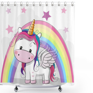 Personality  Cute Cartoon Unicorn And Rainbow Shower Curtains