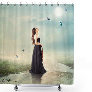Personality  Violinist At A Brook Under The Moon Light Shower Curtains