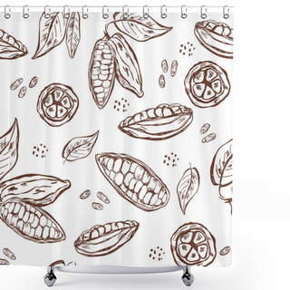 Personality  Seamless Pattern With Cocoa Pods, Beans And Leaves. Shower Curtains