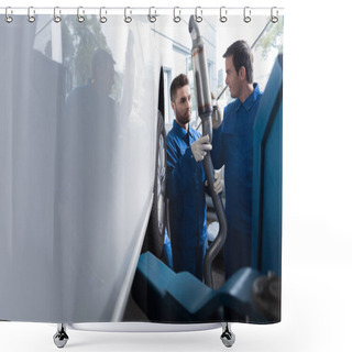 Personality  Professional Car Mechanics Reparing Muffler Shower Curtains