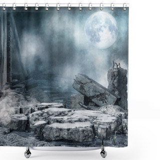 Personality  Night Scenery With City Rubble Shower Curtains