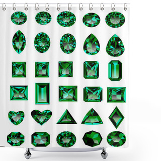 Personality  Set Of Realistic Green Emeralds  Shower Curtains