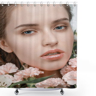 Personality  Young Woman With Flowers Shower Curtains