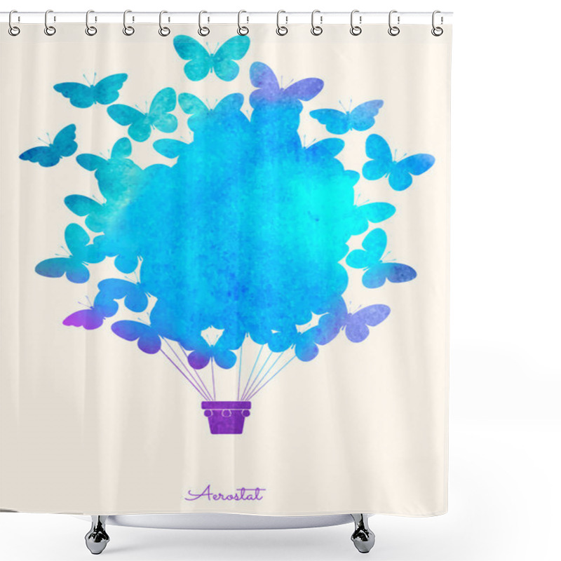 Personality  Watercolor Vintage Butterfly Hot Air Balloon.Celebration Festive Background With Balloons.Perfect For Invitations,posters And Cards Shower Curtains