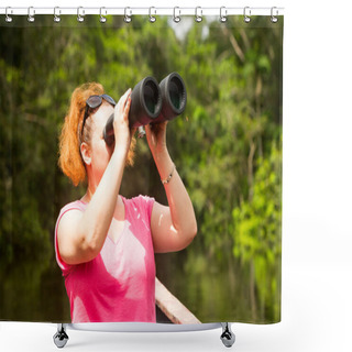 Personality  Tourist With Binocular Shower Curtains