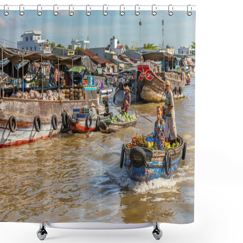 Personality  Can Tho / Vietnam - March 05 2019: Cai Rang floating market. shower curtains