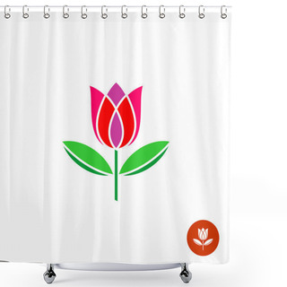 Personality  Tulip Bud With Leaves Vector Logo. Shower Curtains