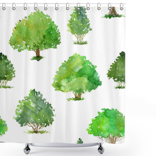 Personality  Seamless Pattern With Watercolor Drawing Trees Shower Curtains