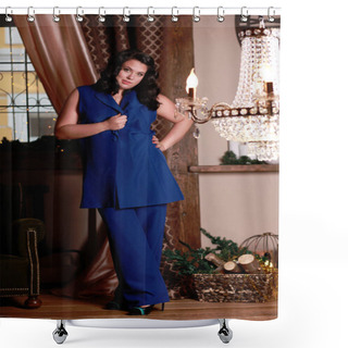 Personality  Rich Woman, Waiting For A Lover, Playful Woman Posing, Christmas Interior Shower Curtains