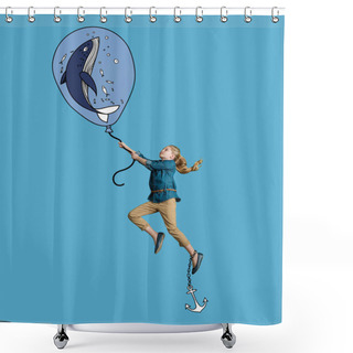 Personality  Cute Girl Underwater, Holding Air Balloon  Shower Curtains