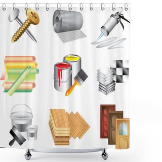 Personality  Building Materials Icons Detailed Set Shower Curtains