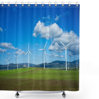 Personality  Windmills On Green Meadow. Spain Shower Curtains