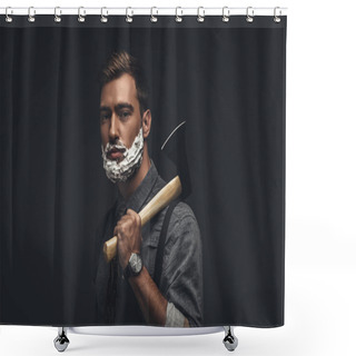 Personality  Man In Shaving Cream Holding Axe Shower Curtains