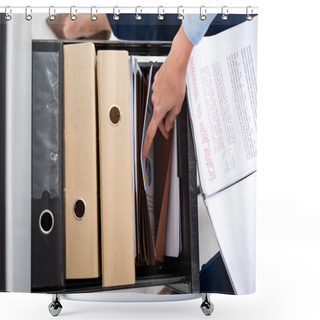 Personality  Top View Of Businesswoman Searching Documents In Cabinet Driver With Paper Folders Shower Curtains