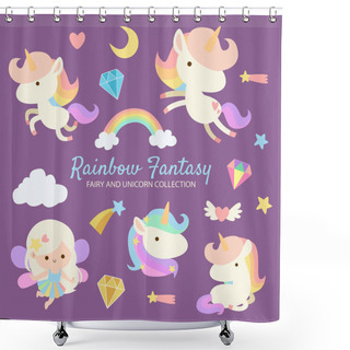 Personality  Pretty Colorful Fairy And Unicorn Collection With Diamonds And Rainbow Shower Curtains