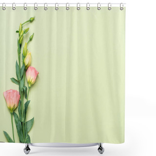 Personality  Pink Eustoma Flower Floral Layout Green Background Shower Curtains