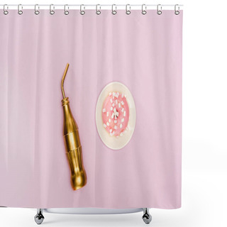 Personality  Donut In Pink Icing And Golden Bottle Shower Curtains