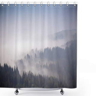 Personality  Autumn September Foggy Morning In Mountains Shower Curtains