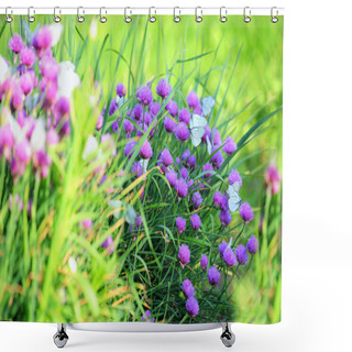 Personality  White Butterfly On Chive Flowers Shower Curtains