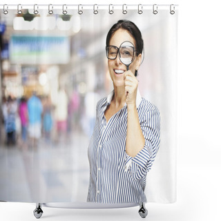 Personality  Woman With Magnifying Glass Shower Curtains