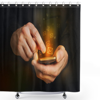 Personality  Man Typing A Text Message On A Smartphone Shower Curtains