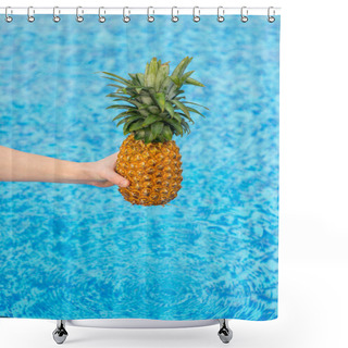 Personality  Woman Holding Pineapple Over Water Shower Curtains