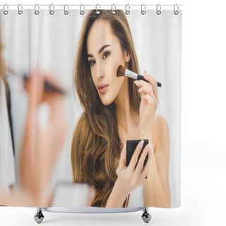 Personality  Mirror Reflection Of Beautiful Young Woman Applying Makeup Shower Curtains