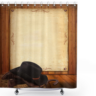 Personality  Western Background With Cowboy Clothes And Old Paper For Text Shower Curtains