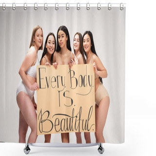 Personality  Five Smiling Multiethnic Girls Holding Placard With 