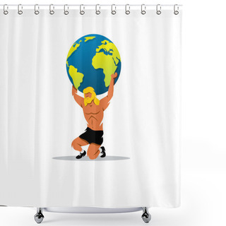 Personality  Atlas Sign. In Greek Mythology, The Mighty Titan, Holding On His Shoulders Vault Of Heaven. Vector Illustration. Shower Curtains