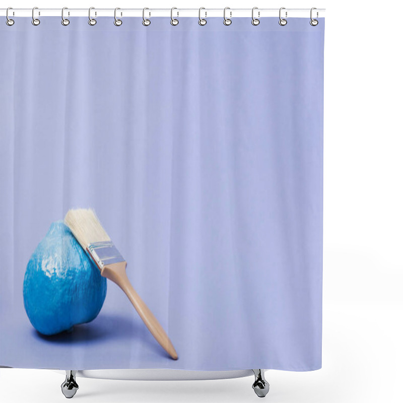 Personality  Festive Painted Blue Pumpkin With Paintbrush On Violet Background Shower Curtains