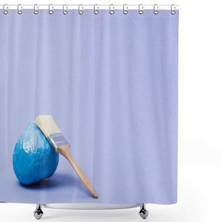 Personality  Festive Painted Blue Pumpkin With Paintbrush On Violet Background Shower Curtains