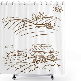 Personality  Agriculture Landscape With Tractor Shower Curtains
