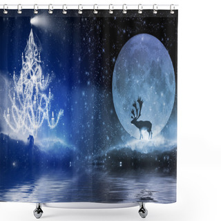 Personality  Winter Night With Christmas Tree And Reindeer In The Moonlight Shower Curtains