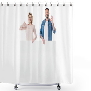Personality  Couple Holding Blank Banner  Shower Curtains