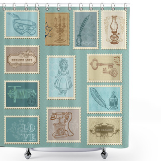 Personality  Retro Postage Stamps - For Wedding Design, Invitation, Congratul Shower Curtains