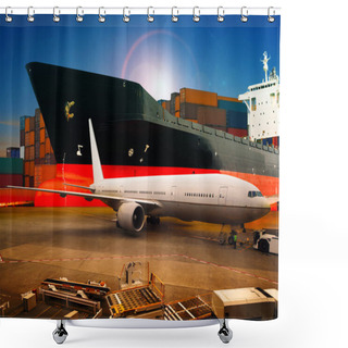 Personality  Air Freight ,cargo Plane Loading Trading Goods In Airport Contai Shower Curtains