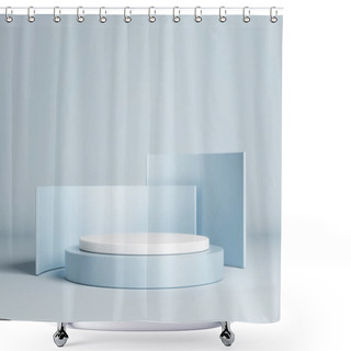 Personality  Mock Up Winner Podium On Blue Background, 3d Render, 3d Illustration Shower Curtains