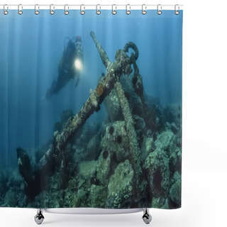 Personality  Diver And Old Ship Anchor Shower Curtains