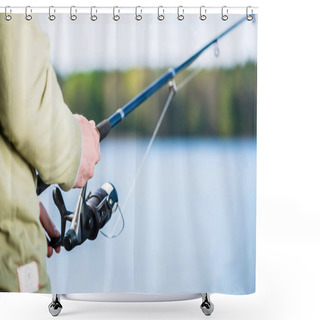 Personality  Man Fishing With Angle At Lake Shower Curtains