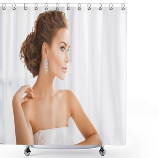 Personality  Woman Wearing Shiny Diamond Earrings Shower Curtains